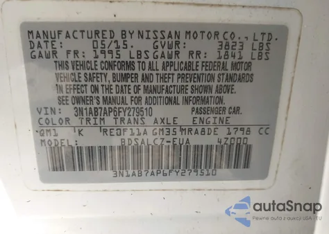 2015 Nissan Sentra S from USA, damaged, VIN 3N1AB7AP6FY279510